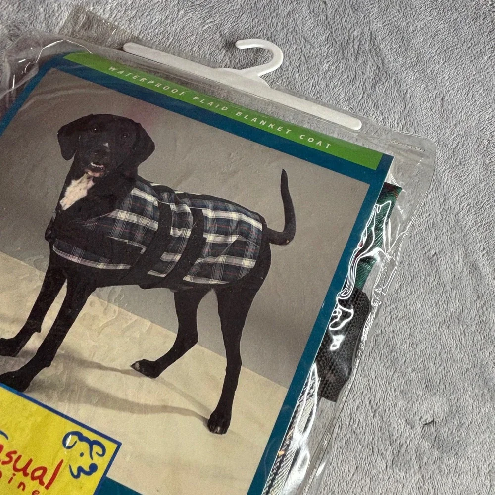 Canine Dog Coat Large Blue Green  Plaid Waterproof‎ Fleece Lined Blanket Jacket